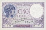 BANKNOTEN DER BANQUE DE FRANCE 5 francs Banque de France. Billet. violet, -