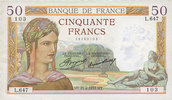 BANKNOTEN DER BANQUE DE FRANCE 50 francs Banque de France. Billet. Cérès, -