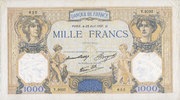 BANKNOTEN DER BANQUE DE FRANCE 1000 francs Banque de France. Billet. Cérès et Mercure, -