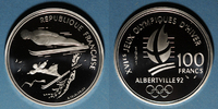 FRANZÖSISCHE MODERNE MÜNZEN 5e république (1959-). 100 francs 1991 J.O. Albertville 1992. Saut à ski modern