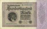 DEUTSCHLAND 100 000 mark Allemagne. Billet. Série K -
