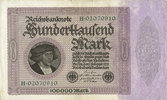 DEUTSCHLAND 100 000 mark Allemagne. Billet. Série H -