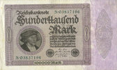 DEUTSCHLAND 100 000 mark Allemagne. Billet. Série S -