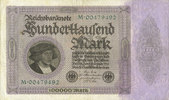 DEUTSCHLAND 100 000 mark Allemagne. Billet. Série M -