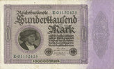 DEUTSCHLAND 100 000 mark Allemagne. Billet. Série E -