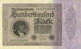 DEUTSCHLAND 100 000 mark Allemagne. Billet. Série Q -