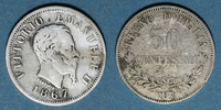 EUROPA Italie. Victor Emmanuel II (1861-78). 50 centésimi 1867M. Milan