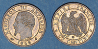 FRANZÖSISCHE MODERNE MÜNZEN 1 centime 2e empire (1852-1870). tête nue Strasbourg -