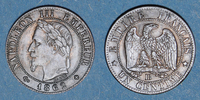 FRANZÖSISCHE MODERNE MÜNZEN 1 centime 2e empire (1852-1870). tête laurée Strasbourg. Grand BB -