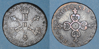 FRANZÖSISCHE KÖNIGLICHE MÜNZEN Louis XIV (1643-1715).   dits  dardenne   La Rochelle. R ! 6 deniers 1710 H R ! s-ss / TTB