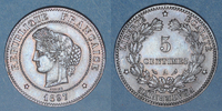 FRANZÖSISCHE MODERNE MÜNZEN 5 centimes 3e république (1870-1940). Cérès Torche -
