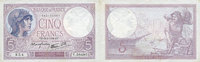 BANKNOTEN DER BANQUE DE FRANCE 5 francs Banque de France. Billet. violet, 13.7.1939, modifié -
