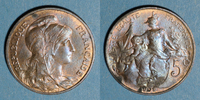 FRANZÖSISCHE MODERNE MÜNZEN 5 centimes 3e république (1870-1940). Dupuis, -