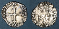 FRANZÖSISCHE KÖNIGLICHE MÜNZEN 1/8 d'écu Charles X, roi de la Ligue (1589-1590). 1596 T, point 5e et 17e. Nantes -