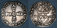 FRANZÖSISCHE KÖNIGLICHE MÜNZEN 1/8 d'écu Charles X, roi de la Ligue (1589-1590). et point 18e. Paris -