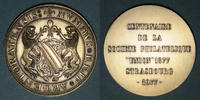 ELSAß Alsace. Strasbourg. Centenaire de la Société philatélique Union 1877. Médaille argent. 42 mm -