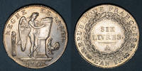 FRANZÖSISCHE MODERNE MÜNZEN 6 livres Convention (1792-1795). Ecu de 2e semestre -