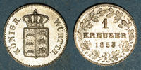 ALTDEUTSCHLAND MÜNZEN 1 kreuzer Wurtemberg. Guillaume I (1816-1864). -