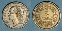 FRANZÖSISCHE MODERNE MÜNZEN 5 francs Gouvernement provisoire (1944-1947). Lavrillier bronze d'aluminium -