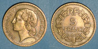 FRANZÖSISCHE MODERNE MÜNZEN 5 francs Gouvernement provisoire (1944-1947). Lavrillier bronze d'aluminium -