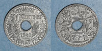 ALTE FRANZÖSISCHE KOLONIEN 20 centimes Tunisie. Ahmed II, bey (1348-1361H = 1929-1942). 1942 -