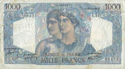 BANKNOTEN DER BANQUE DE FRANCE 1000 francs Banque de France. Billet. Minerve et Hercule, -