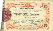 FRANZÖSISCHE NOTSCHEINE 25 centimes Aisne et Ardennes. Bon régional. Laon. Billet. 4e série -