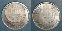 ALTE FRANZÖSISCHE KOLONIEN 100 francs Tunisie. Mohammed al -Amine, bey (1362-76H). Essai -