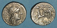 RÖMISCHE REPUBLIK Denier République romaine. M. Porcius Laeca (vers 125 AC). -