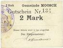FRANZÖSISCHE NOTSCHEINE 2 mark Moosch (68). Commune. Billet. . Carton blanc. Cachet communal français -