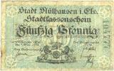 FRANZÖSISCHE NOTSCHEINE 50 pfennig Mulhouse (68). Ville. Billet Type avec double numérotation. Non annulé -