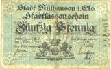 FRANZÖSISCHE NOTSCHEINE 50 pfennig Mulhouse (68). Ville. Billet Type avec double numérotation. Non annulé -