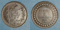 ALTE FRANZÖSISCHE KOLONIEN 5 centimes Tunisie. Ali III, bey (1299-1320H = 1882-1902). (= 1891) -