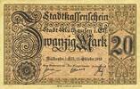 FRANZÖSISCHE NOTSCHEINE 20 mark Mulhouse (68). Ville. Billet Non annulé -