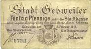 FRANZÖSISCHE NOTSCHEINE 50 pf Guebwiller (68). Billet. -