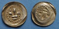ELSAß Pfennig Strasbourg. Municipalité. au lis biface (14e siècle). R/: buste d'évêque -