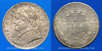 EUROPA 1 lire Vatican. Pie IX (1846-1878). 1866 R, an XXI -