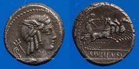 RÖMISCHE REPUBLIK Denier République romaine. L. Julius Bursio (vers 85 AC). -