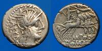 RÖMISCHE REPUBLIK Denier République romaine. M. Porcius Laeca (vers 125 AC). -
