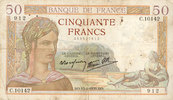 BANKNOTEN DER BANQUE DE FRANCE 50 francs Banque de France. Billet. Cérès, 13.4.1939, modifié -