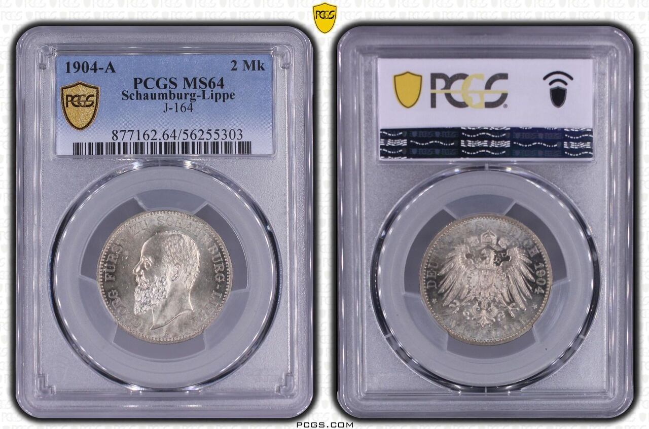 Schaumburg-Lippe 2 Mark Silber 1904 Georg MS64 Fast Stgl. PCGS Grading ...