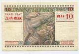 Saarland 10 Mark Banknote Saarmark Sarre 1947 S. 2 Dix Mark gebraucht gute III