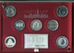 USA, Kanada, China, Australien, Österreich etc 7 x 1 Unze Silber Wallstreet Investment - The Silver Collection 2010 Teilvergoldete Münzen mit Glaskasten, Box & Samttasche, ohne Umkarton