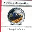 Liberia 5 Dollar Silbermünze mit Farbauflage 2011 HISTORY OF RAILROADS - Rocky Mountaineer Polierte Platte in Viereckkapsel,Etui & Zert.