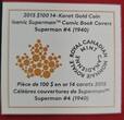 Kanada 100 Dollars Gold 2015 Iconic Superman Comic Book Covers: Superman #4 (1940) Rare Mintage only 2001 Polierte Platte Farbmünze mit Box, Umkarton und Zertifikat OVP