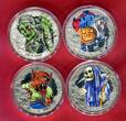 Kiribati 4 x 5 Dollar Silbermünzen je 25 Gramm 2016 The Coins from the Crypt - Gruseliges Münzenset Polierte Platte Farbmünzen mit Box in Sargform, Umkarton & Zertifikat
