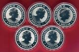 5 x 1 Dollar Silberunze 2018-2022 Keilschwanzadler - Australien Wedge-Tailed Eagle Prooflike/BU in Kapsel