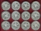 Mehr als 220 Gramm reines Silber! 12 Stück Silbermedaillen Sterling undatiert Sternzeichen - Horoskop - Medaillensuite - 925 gestempelt - Zodiac Signs Spiegelglanz (leicht angelaufen) mit Kapseln und Boxen