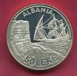 Albanien Albania 50 Leke 1987 Seehafen Durrës Durazzo Segelschiff Polierte Platte mit Kapseln Box Zertifikat min beschlagen