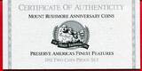 USA 1,50 Dollar 1991 Mount Rushmore Anniversary Coins PP in Kapseln m. Zertifikat, Box & Karton; OVP